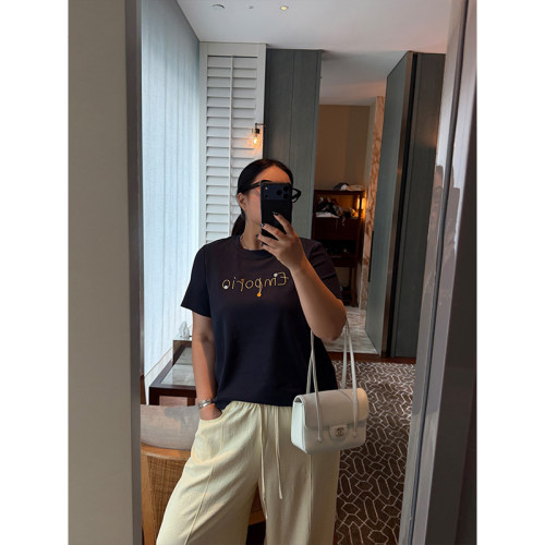 铅笔小鑫大码女装好穿百搭休闲日常字母刺绣显瘦T恤