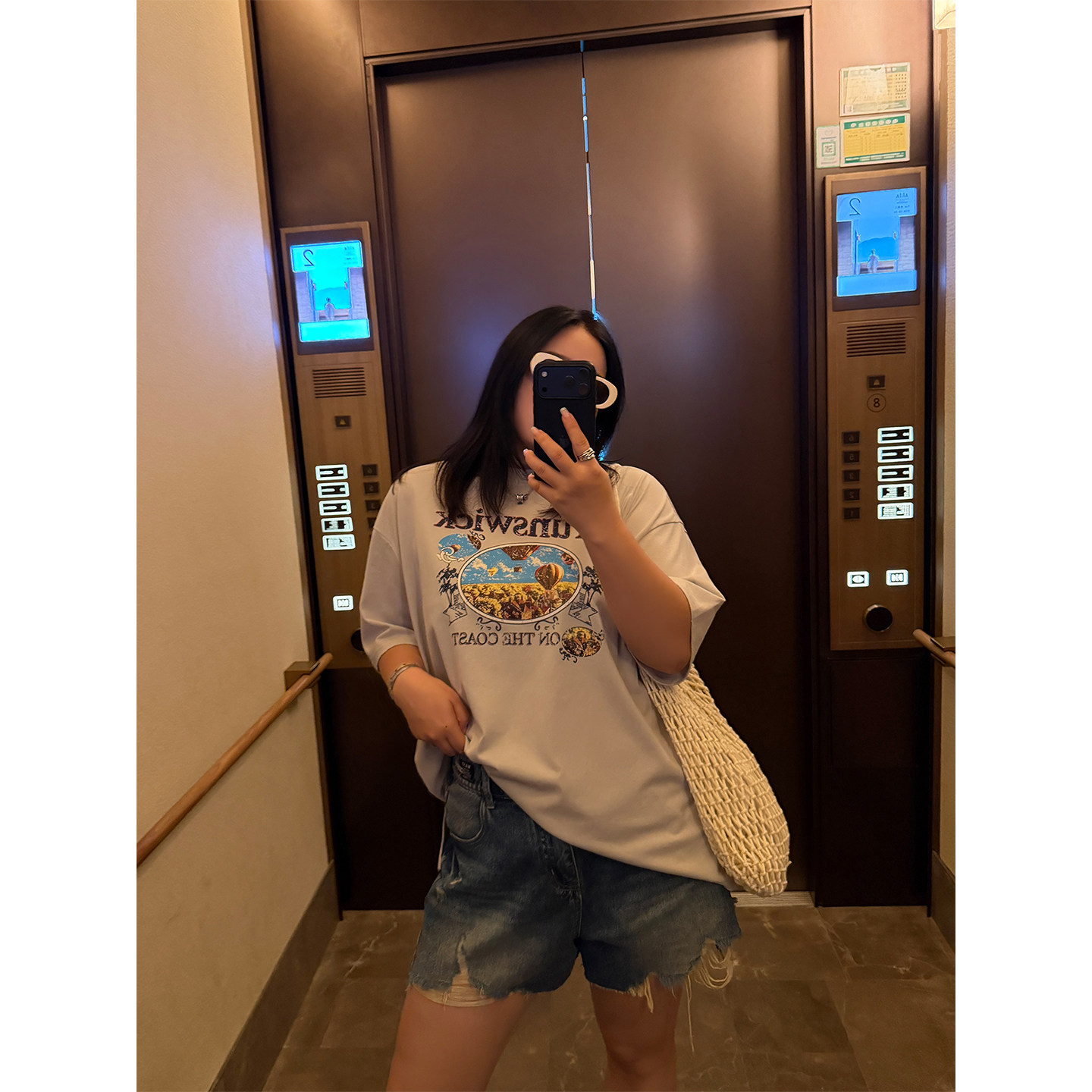 铅笔小鑫大码女装复古洗水作旧磨破毛边遮胯显瘦宽松牛仔短裤