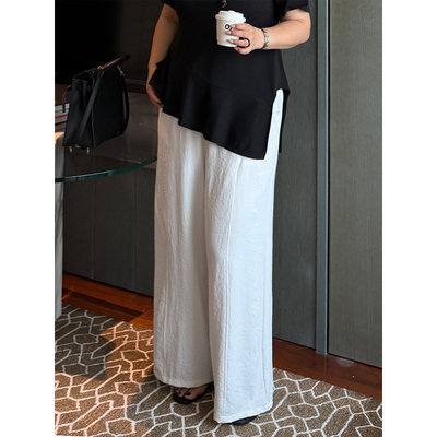 铅笔小鑫大码女装高级感棉麻简约休闲高腰垂感阔腿裤