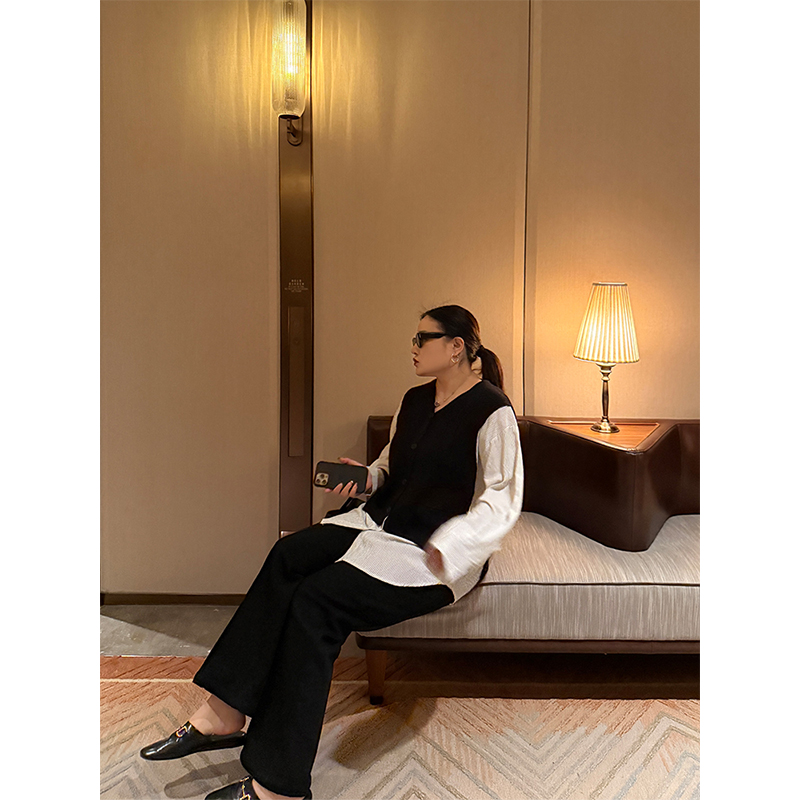 铅笔小鑫大码女装 撞色拼接 吸睛叠搭 松弛拉满 假两件长袖衬衫