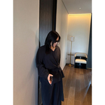 铅笔小鑫大码女装复古V领不规则系带衬衫+阔腿裤套装