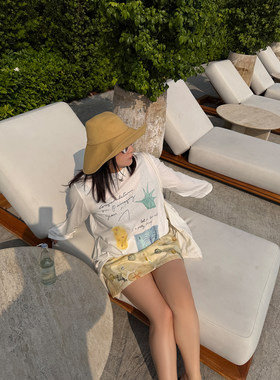铅笔小鑫大码女装呼吸有氧度假风海滩手绘印花防晒罩衫