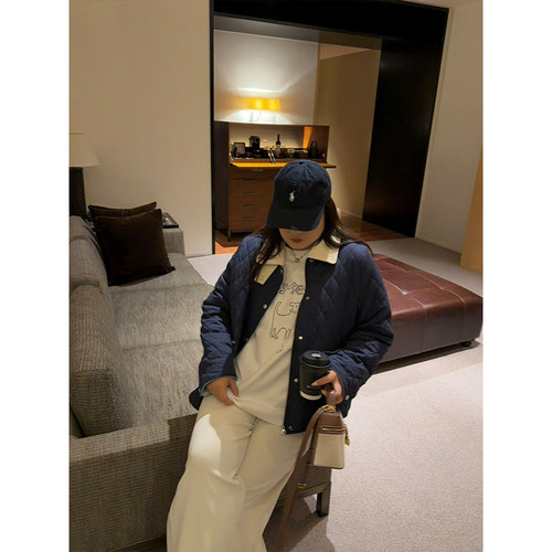 铅笔小鑫大码女装 撞色翻领复古丹宁显瘦保暖夹棉外套