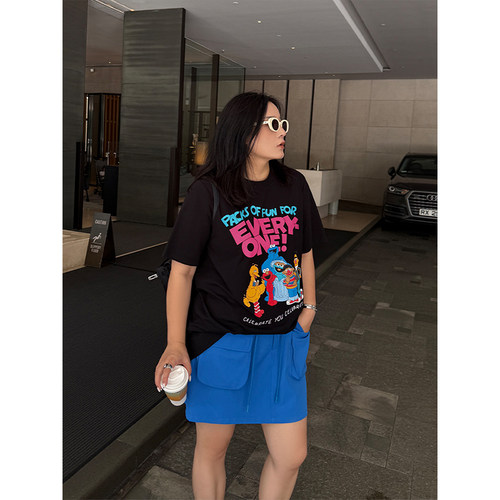 铅笔小鑫大码女装 酷girl 清凉工装大口袋 松紧系带半裙