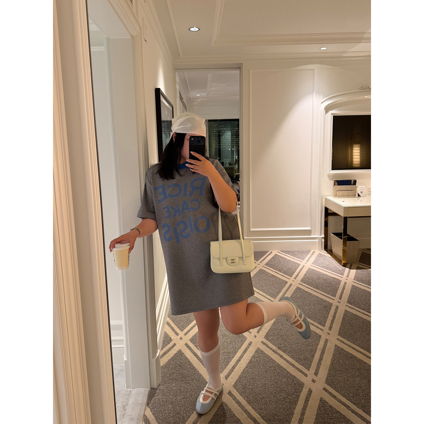 铅笔小鑫大码女装慵懒松弛H型休闲撞色领口印花T裙