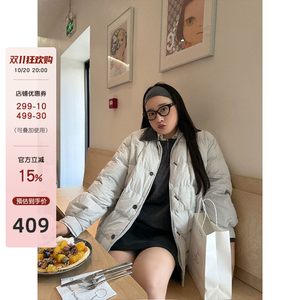 铅笔小鑫大码女装 翻领方格 90白鸭绒 简约拉链羽绒服