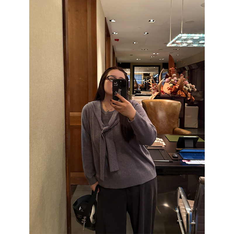 铅笔小鑫大码女装松弛条纹披肩假两件弹力亲肤软糯大码上衣