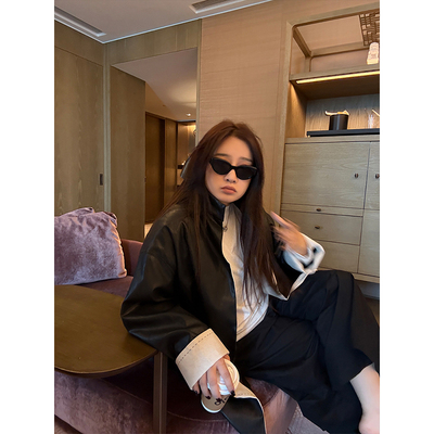 铅笔小鑫大码女装 吸睛翻袖 复古时髦 大码皮衣外套