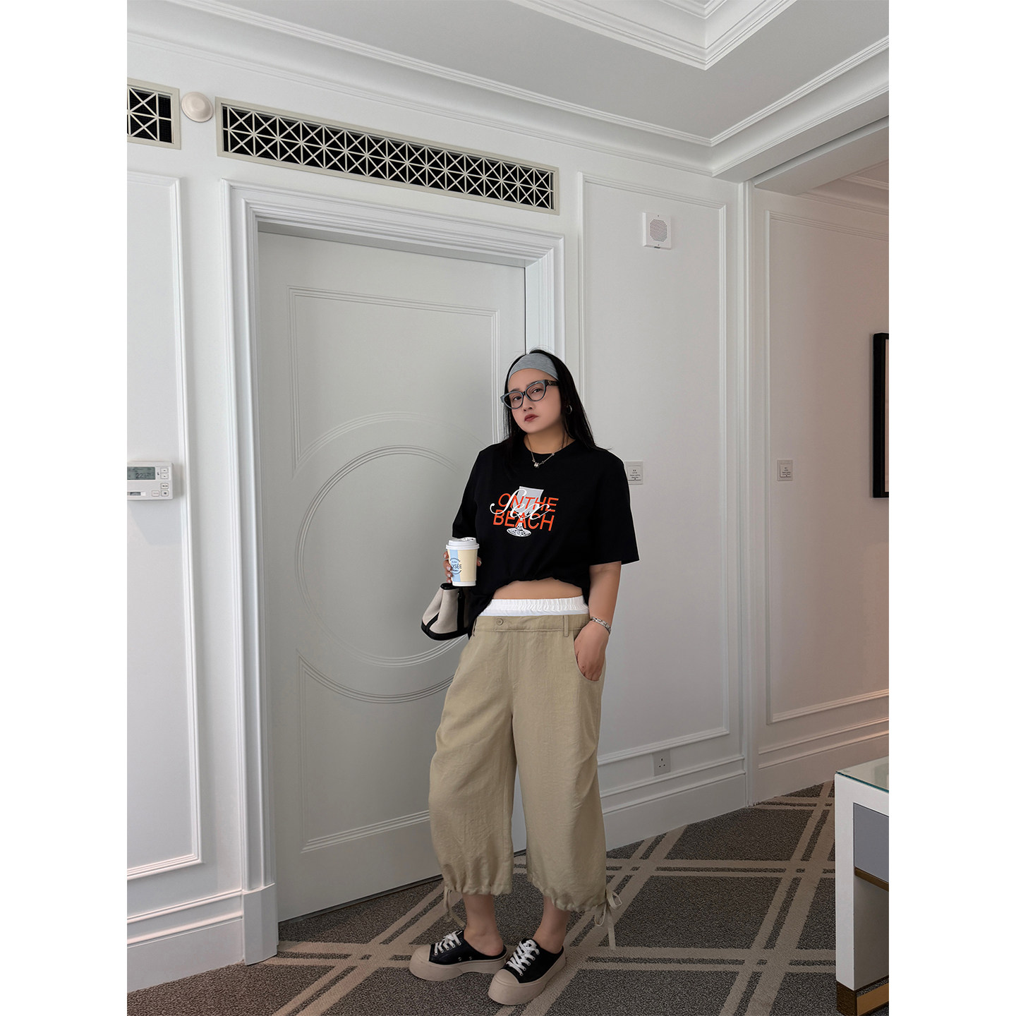 铅笔小鑫大码女装日系拼接撞色束脚工装褶皱七分裤