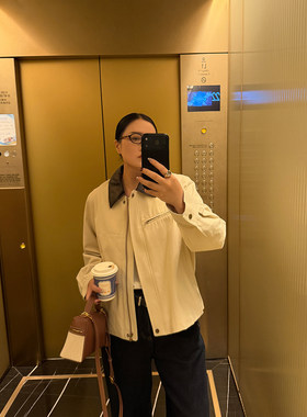 现货！铅笔小鑫大码女装复古撞色翻领大码工装拉链夹克外套