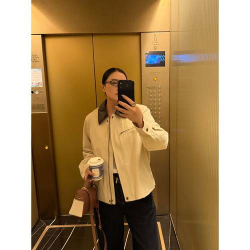 铅笔小鑫大码女装复古撞色翻领大码工装拉链夹克外套