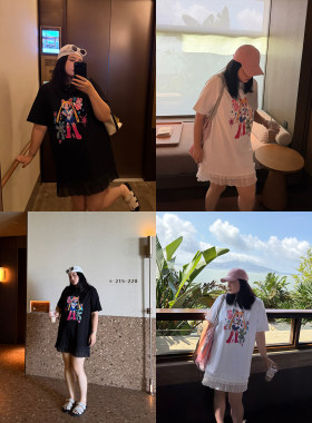 铅笔小鑫大码女装吸睛美少女宽松H型趣味手绘印花连衣裙