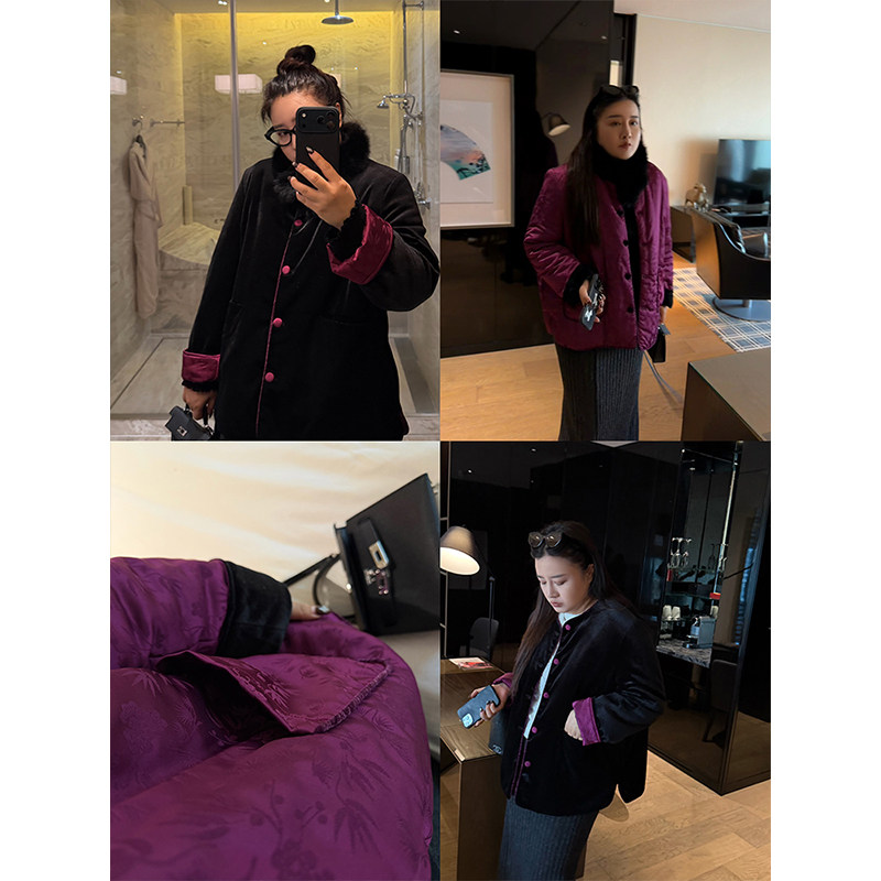 铅笔小鑫大码女装新中式国潮撞色纽扣夹棉双面穿棉服,女装/女士精品,常规大码外套,淘宝优惠券,粉丝福利购,淘宝优惠卷