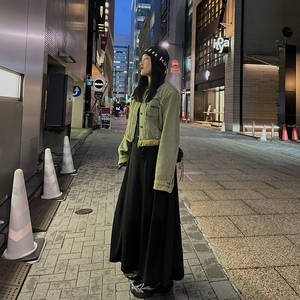 铅笔小鑫大码女装设计感复古翻领流苏长袖牛仔外套百搭短款上衣