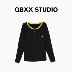 饰撞色吸睛修身 休闲简约高品刺绣装 打底T恤 女装 铅笔小鑫大码