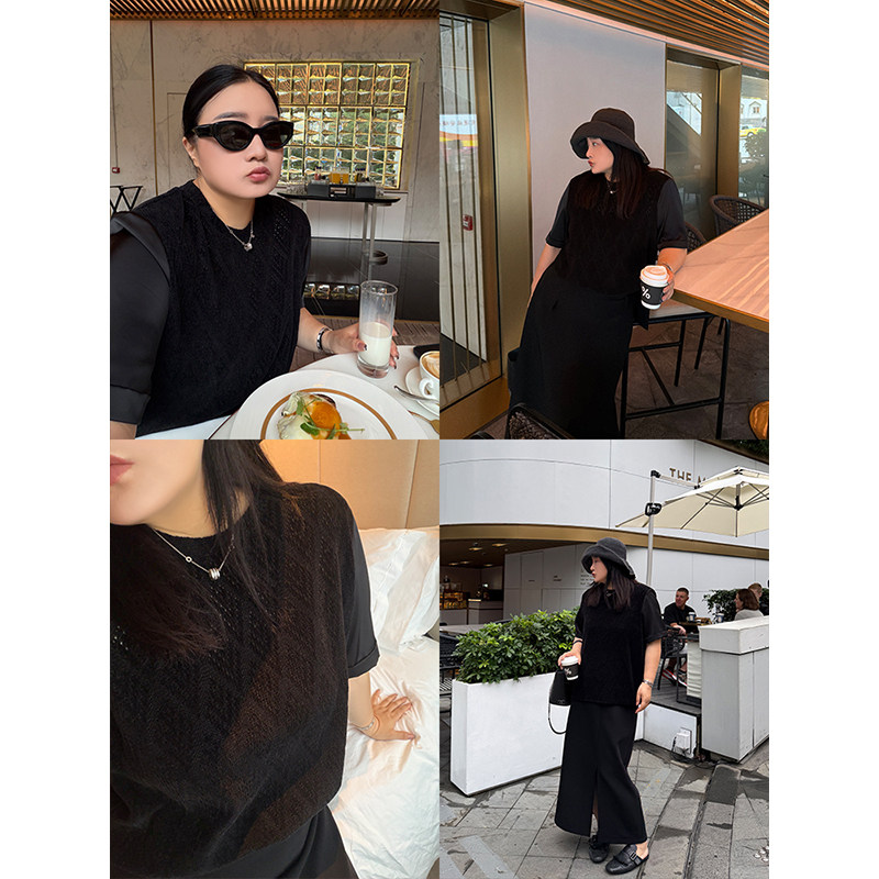 铅笔小鑫大码女装万搭好穿 显瘦纹理感亲肤提花T恤