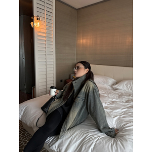 铅笔小鑫大码女装 vintage丹宁 复古做旧 洗水牛仔外套