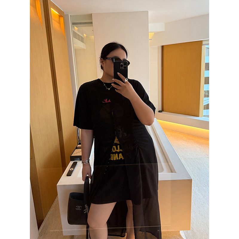 铅笔小鑫大码女装 吸睛隐形扣纱纱 防晒遮肉显瘦吊带裙