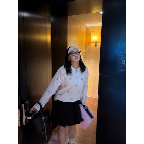 铅笔小鑫大码女装透气凉感亲肤宽松休闲银色波点T恤