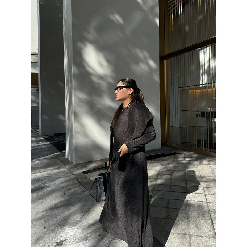 铅笔小鑫大码女装 慵懒风 弹力亲肤 休闲CP 显瘦连衣裙+披肩套装