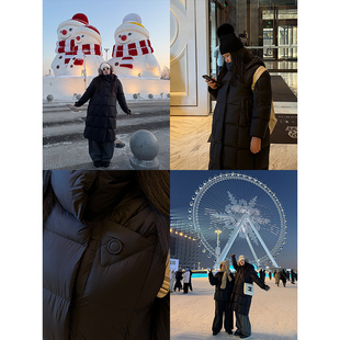 铅笔小鑫大码女装90白鸭绒直筒连帽长款过膝御寒羽绒服