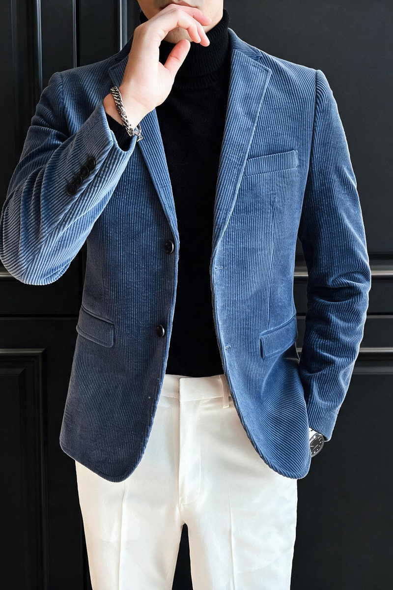 男纯棉灯芯绒西装复古怀旧休闲西服纯色青年便服西服7802P180,男装西服套装,电商D225