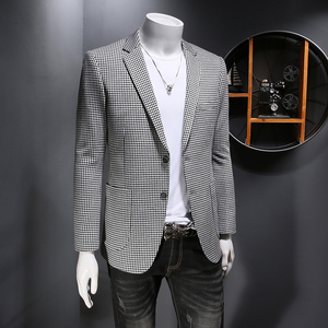 2021男士加厚格子秋季修身上衣西服小西装外套666P185控价318图片