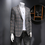 2021男士加厚格子秋季修身上衣西服小西装外套P180，商品下架区，电商D225