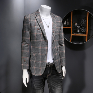 2021男士加厚格子秋季修身上衣西服小西装外套P180图片