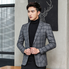 【模特图】男士新款格子单西毛呢西装上衣外套782-P160，男装西服，电商D225
