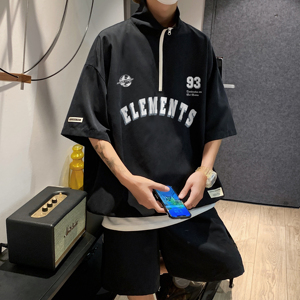 夏季速干半拉链立领T恤短裤休闲运动套装TZ755 特批P60控98图片