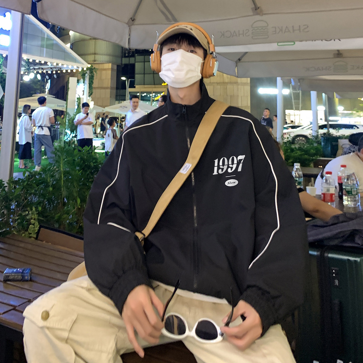 春季时尚宽松拼色织带立领休闲夹克外套F350P65控98,男装夹克,电商A247