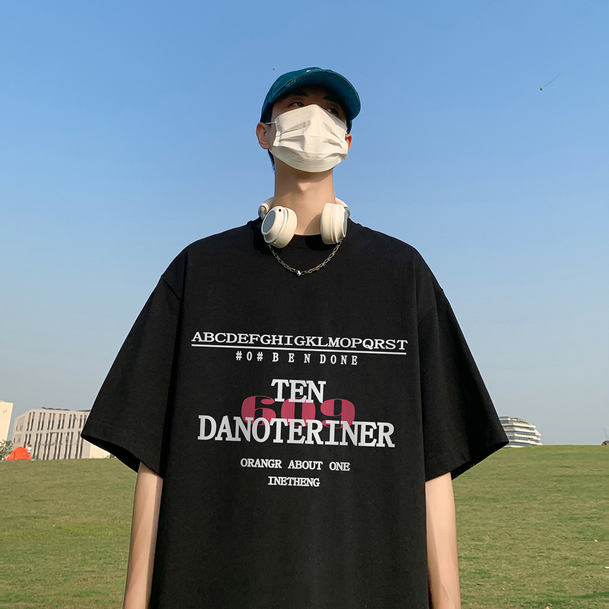 港风23新款夏季时尚百搭款式字母印花圆领短袖T恤T1171P25控38,男装T恤,电商A247