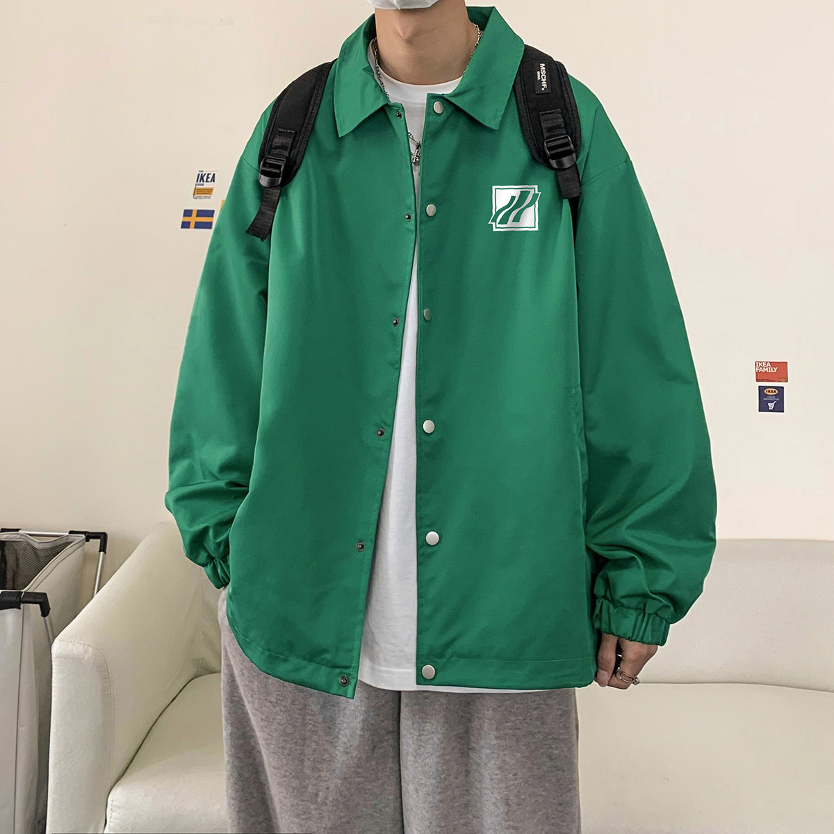 港风 23春季新款ins潮流字母印花教练服夹克外套JK318P50控78图片