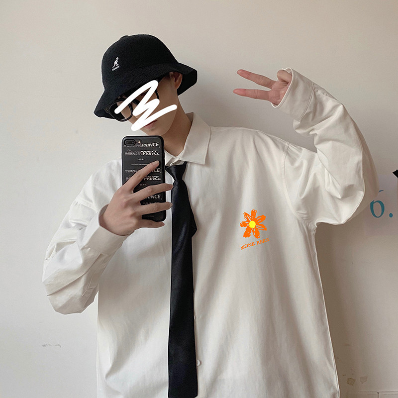 21 / spring loose trend Daisy Solid Color couple Shirt Long Sleeve Shirt