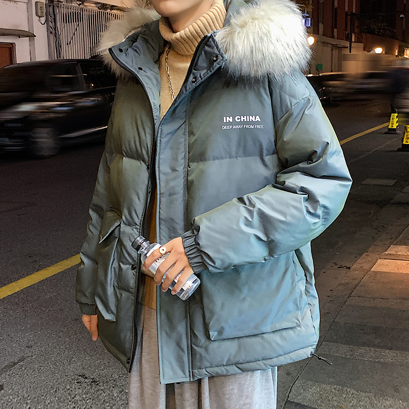 冬季加厚漸變大毛領棉衣棉襖工裝羽絨棉外套