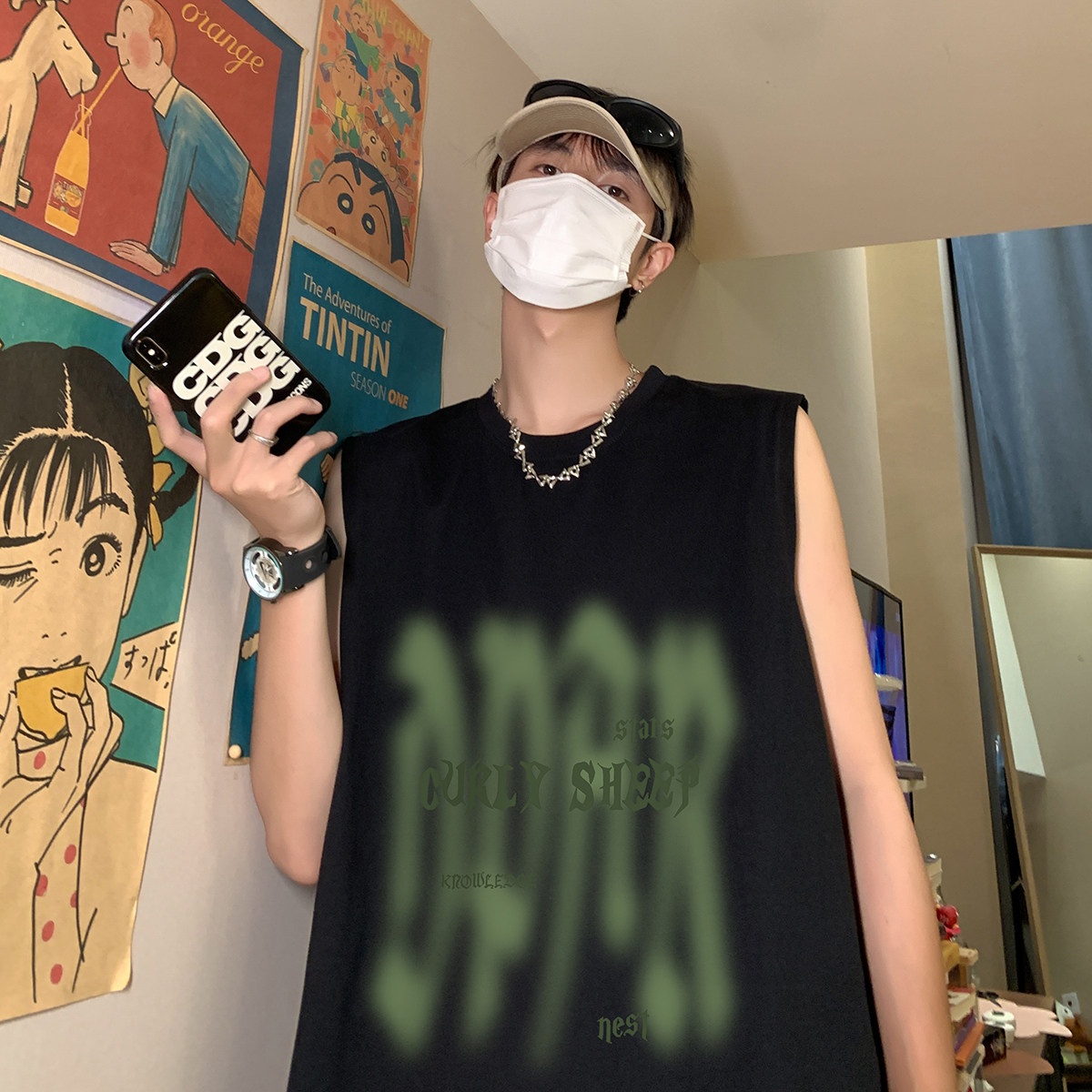 夏季潮流宽松无袖T恤男生背心DT506P25控38,男装背心/马甲,电商A247