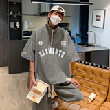 夏季速干半拉链立领T恤短裤休闲运动套装TZ755特批P60控98，男装休闲套装，电商A247