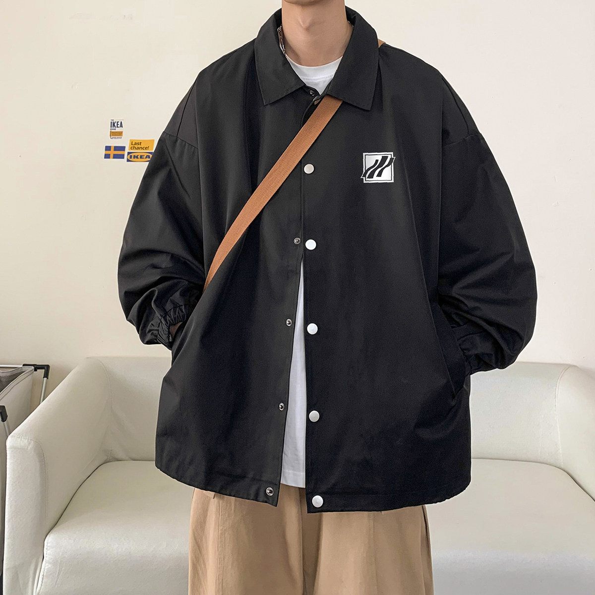 港风 23春季新款ins时尚潮流字母印花教练服夹克外套JK318P50控78图片
