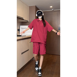 抖音夏季防水速干翻领拉链短袖T恤短裤套装TZ1420特批P65控108，男装休闲套装，电商A247