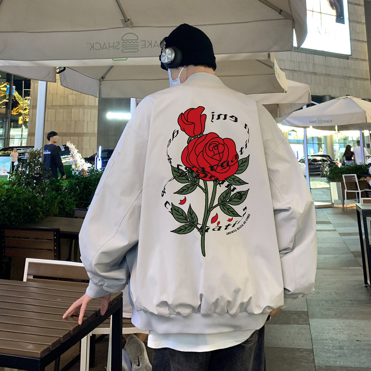 港风24春季立领潮流印花复古情侣夹克外套F366P65控88,男装夹克,电商A247