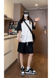 抖音华夫格插肩袖拼色polo短裤休闲针织套装TZ1500特批P50控98，男装休闲套装，电商A247