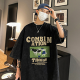 夏季潮流复古水洗炒雪花宽松圆领短袖T恤DT1019特批P35控58，男装T恤，电商A247