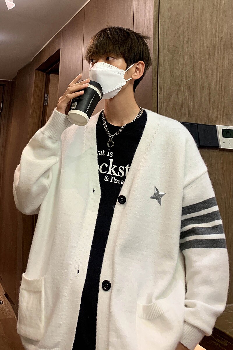 春季百搭贴兜三条杠情侣开衫毛衣M353P65控88,男装针织衫/毛衣,电商A247
