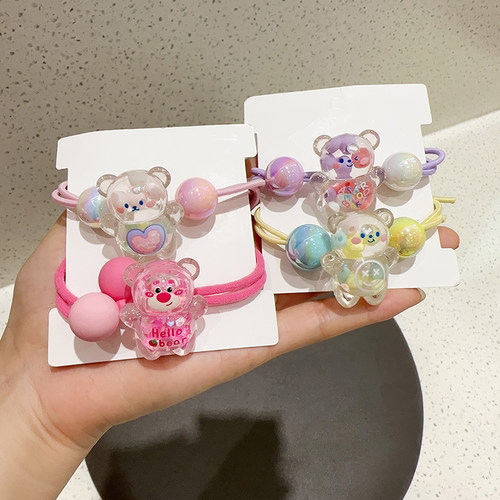可爱粉色小熊发圈扎马尾女童