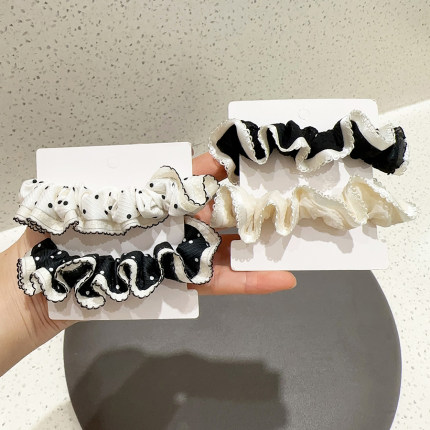2025新款简约波点花边小肠发圈头绳小香风发饰扎马尾头绳发绳皮筋