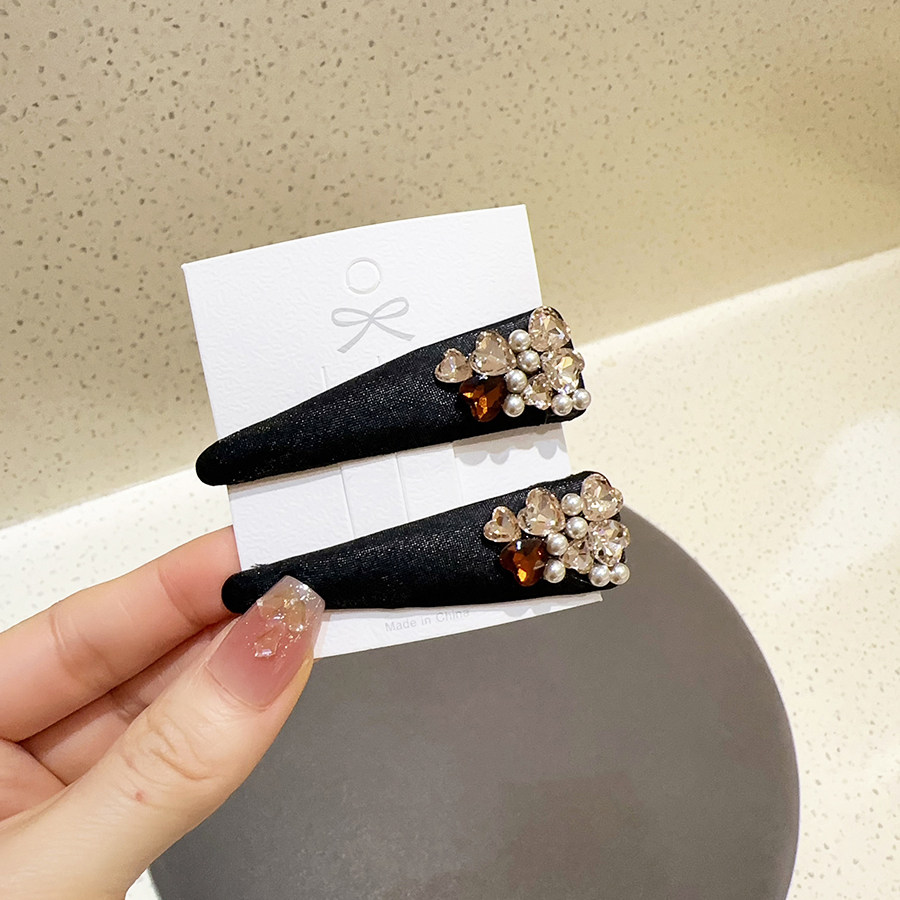 高级感重工复古香槟闪钻发夹黑色前额刘海边夹碎发卡侧边bb夹女士