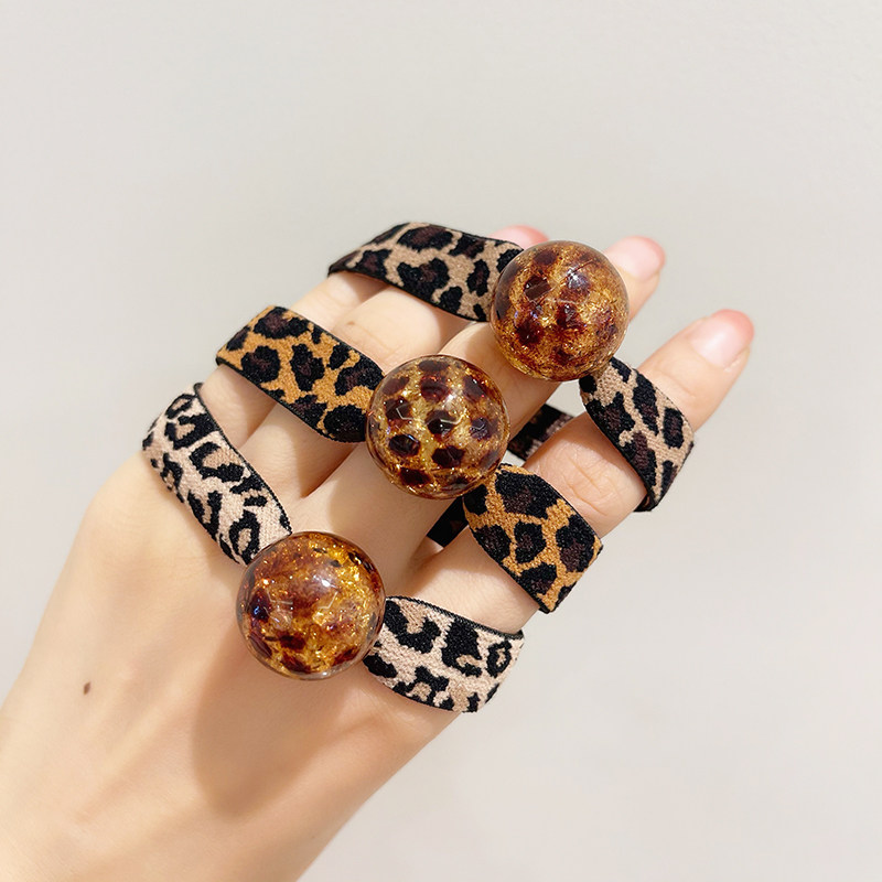 韩国气质粗头绳豹纹冰裂球打结皮筋发圈高弹力扎马尾丸子头发绳