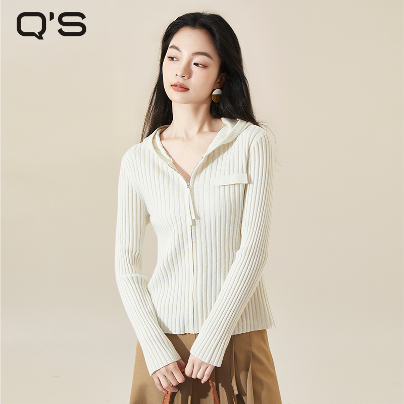 【商场同款】秸熙春秋新款通勤连帽针织衫气质短毛衣开衫外套