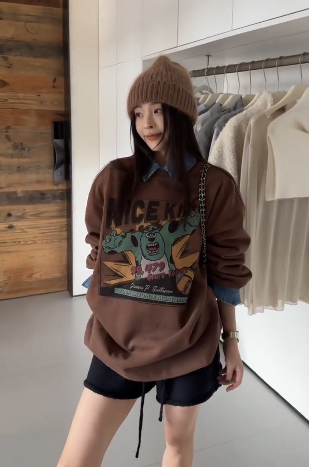 秋冬新款韩系卡通字母印花婴儿羽绒卫衣女宽松慵懒风套头打底上衣
